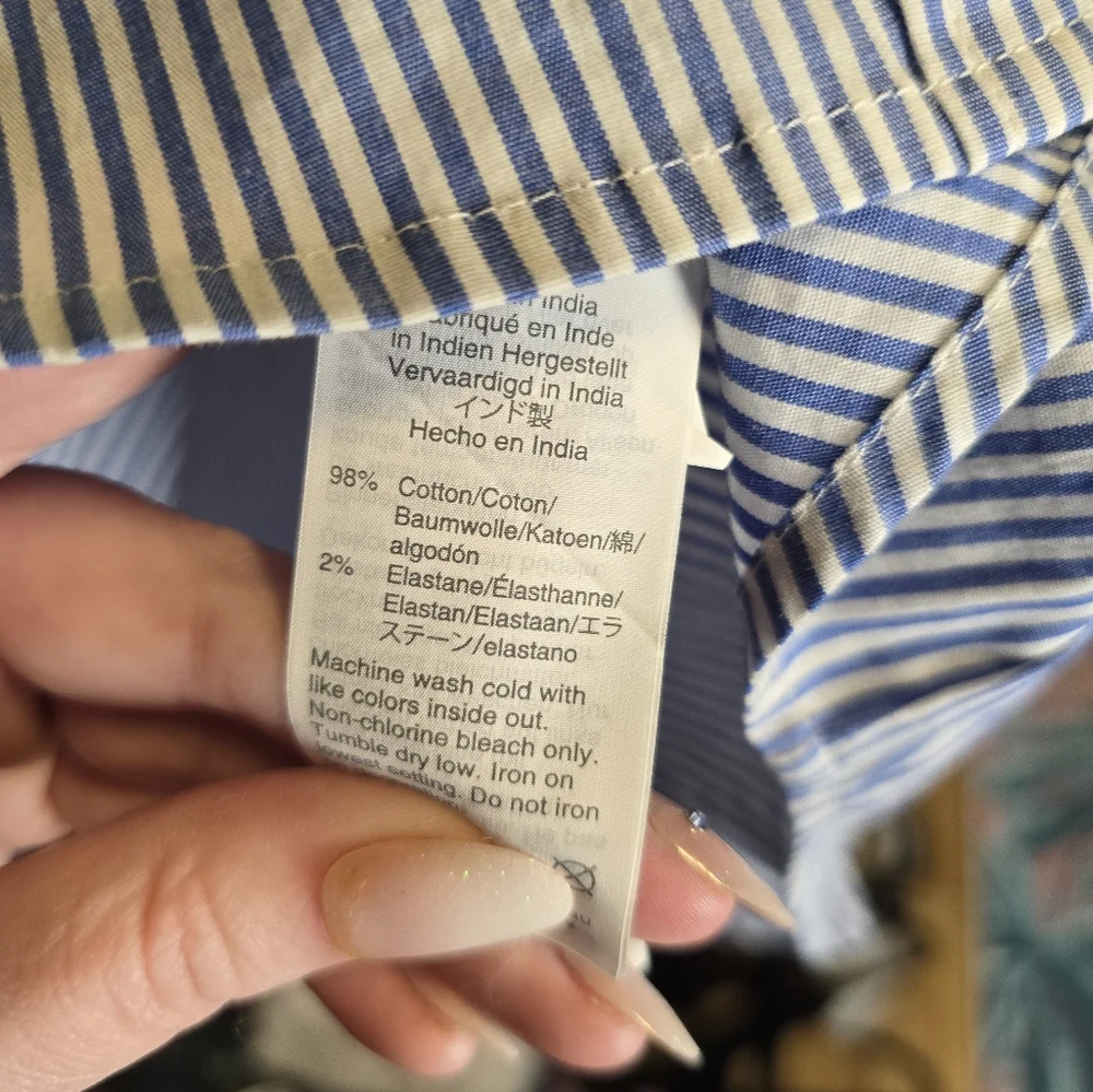 J. Crew Rhinestone Blue Striped Button Down Shirt Size 4